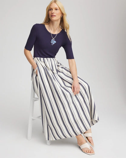 Chico's Petite Mixed Metallic Striped Maxi Dress