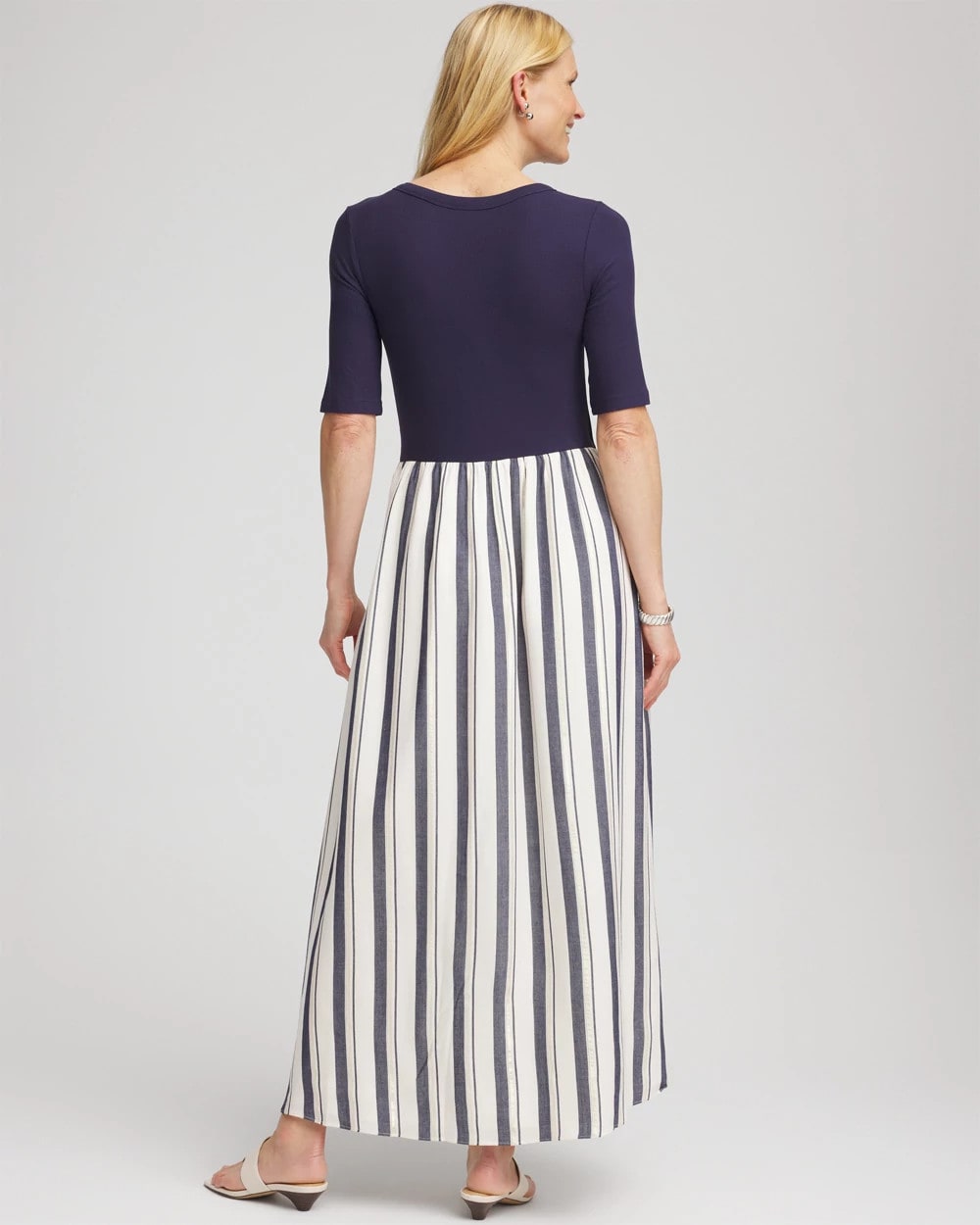 Chico's Petite Mixed Metallic Striped Maxi Dress