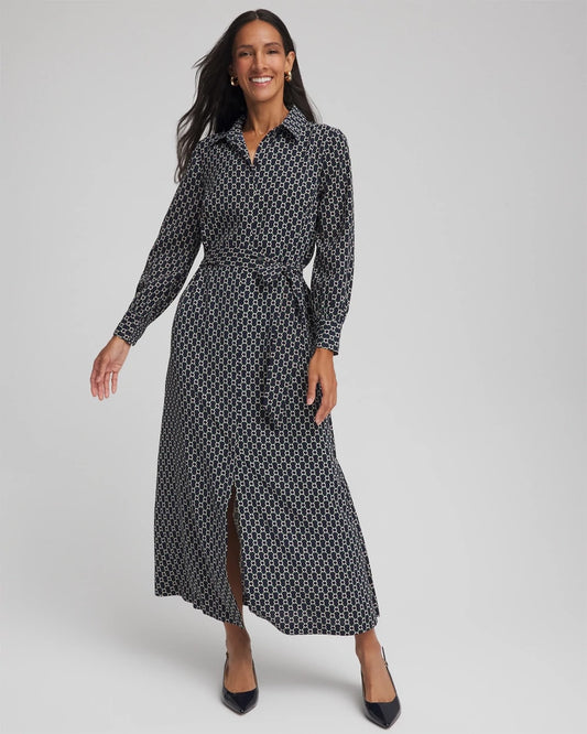 Chico's Petite Chain Print Maxi Shirtdress