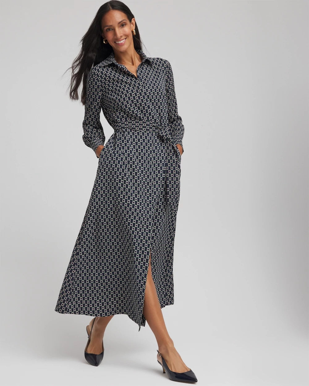 Chico's Petite Chain Print Maxi Shirtdress