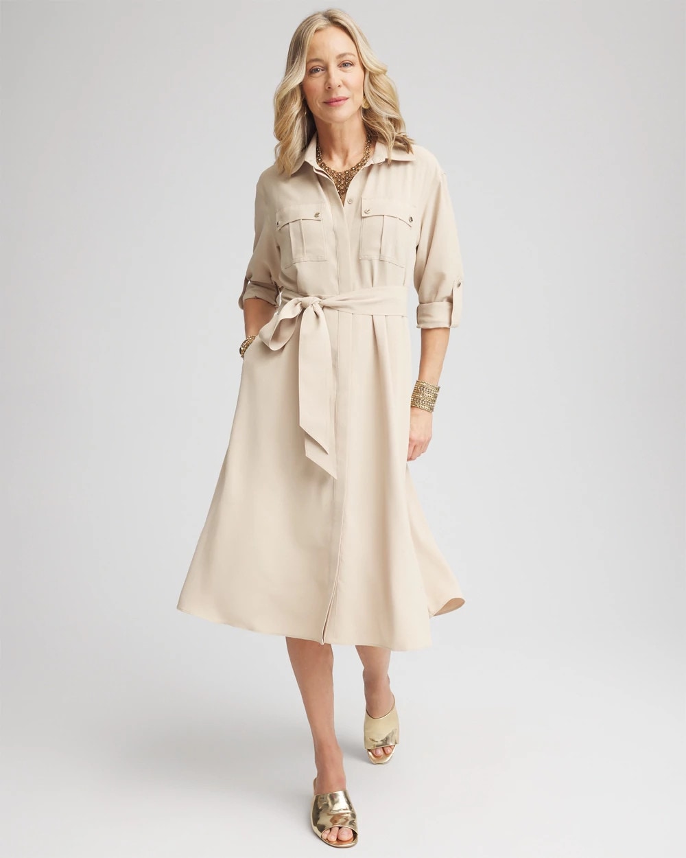 Chico's Twill Belted Midi Shirtdress