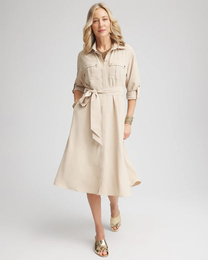 Chico's Twill Belted Midi Shirtdress