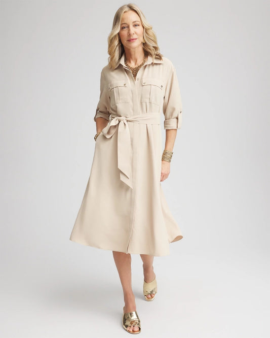 Chico's Twill Belted Midi Shirtdress