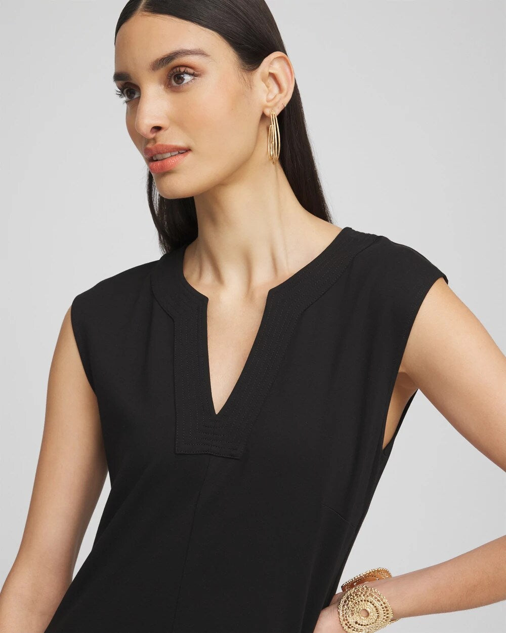 Chico's Petite Trapunto Placket Midi Dress