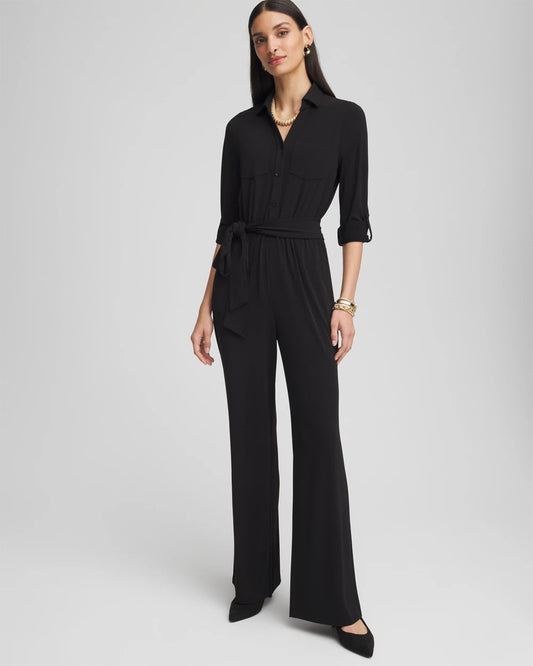Chico's Petite Belted Jersey Maxi Jumpsuit