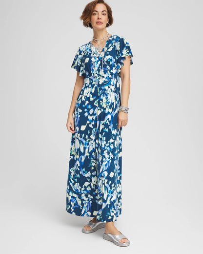Chico's Petite Flutter Sleeved Jersey Maxi Dress