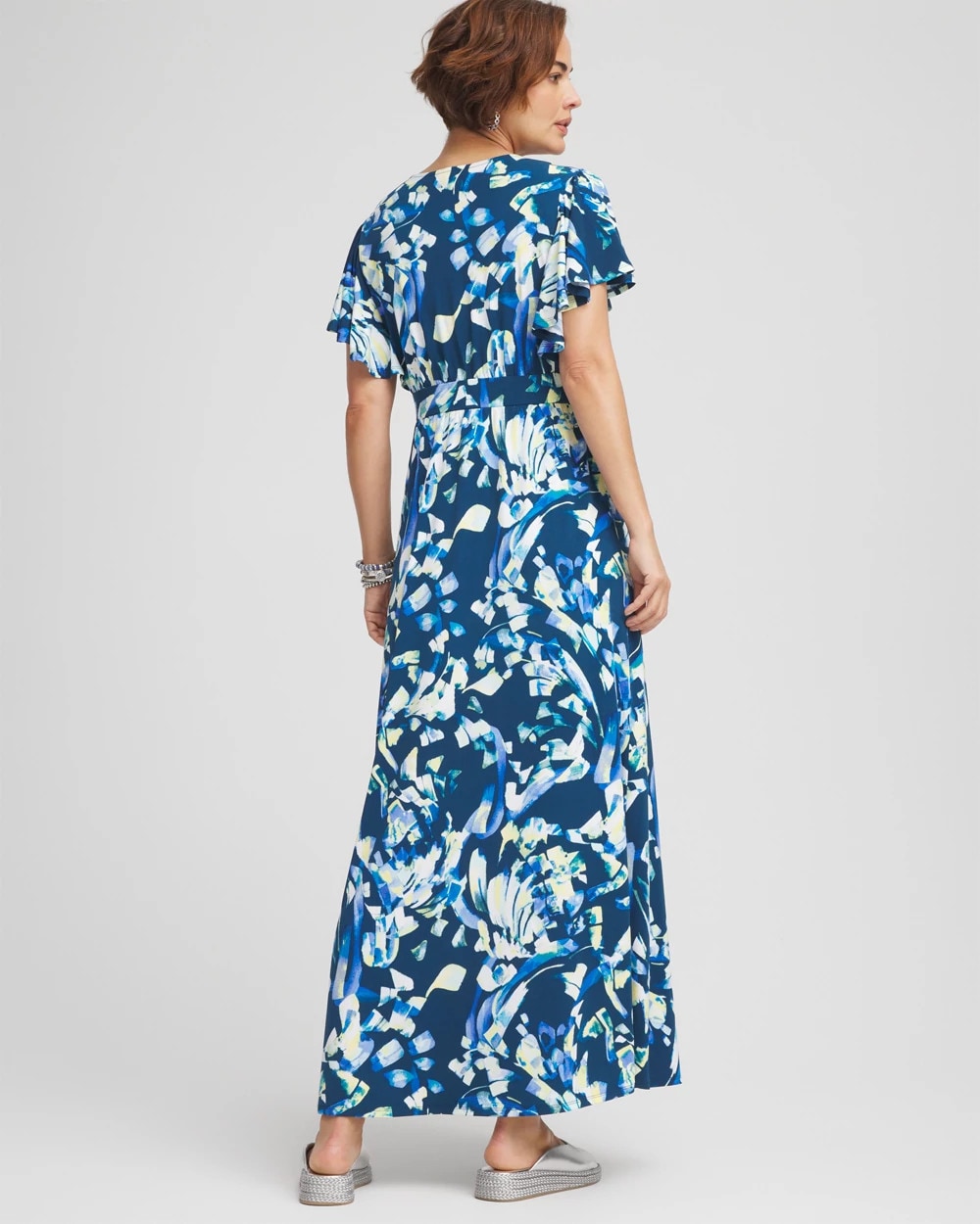 Chico's Petite Flutter Sleeved Jersey Maxi Dress