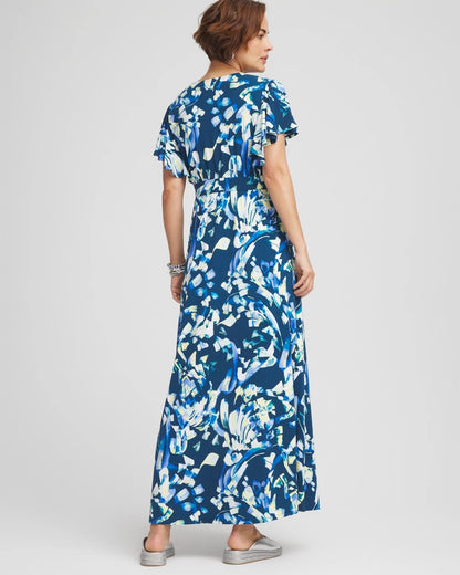 Chico's Petite Flutter Sleeved Jersey Maxi Dress