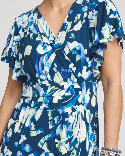 Chico's Petite Flutter Sleeved Jersey Maxi Dress