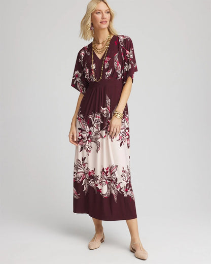 Chico's Petite Floral Flutter-Sleeve Maxi Dress