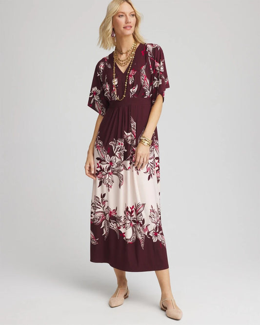 Chico's Petite Floral Flutter-Sleeve Maxi Dress