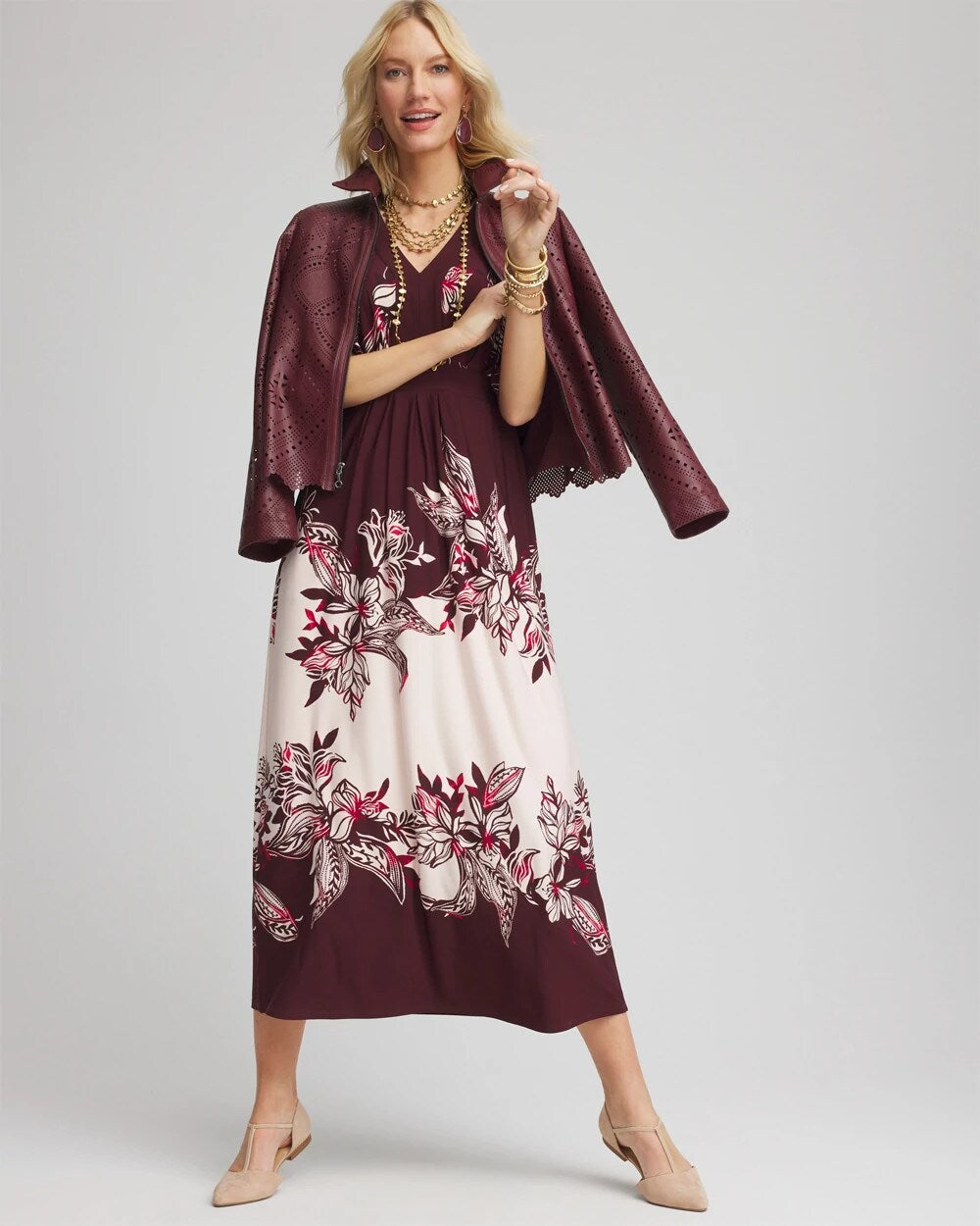Chico's Petite Floral Flutter-Sleeve Maxi Dress