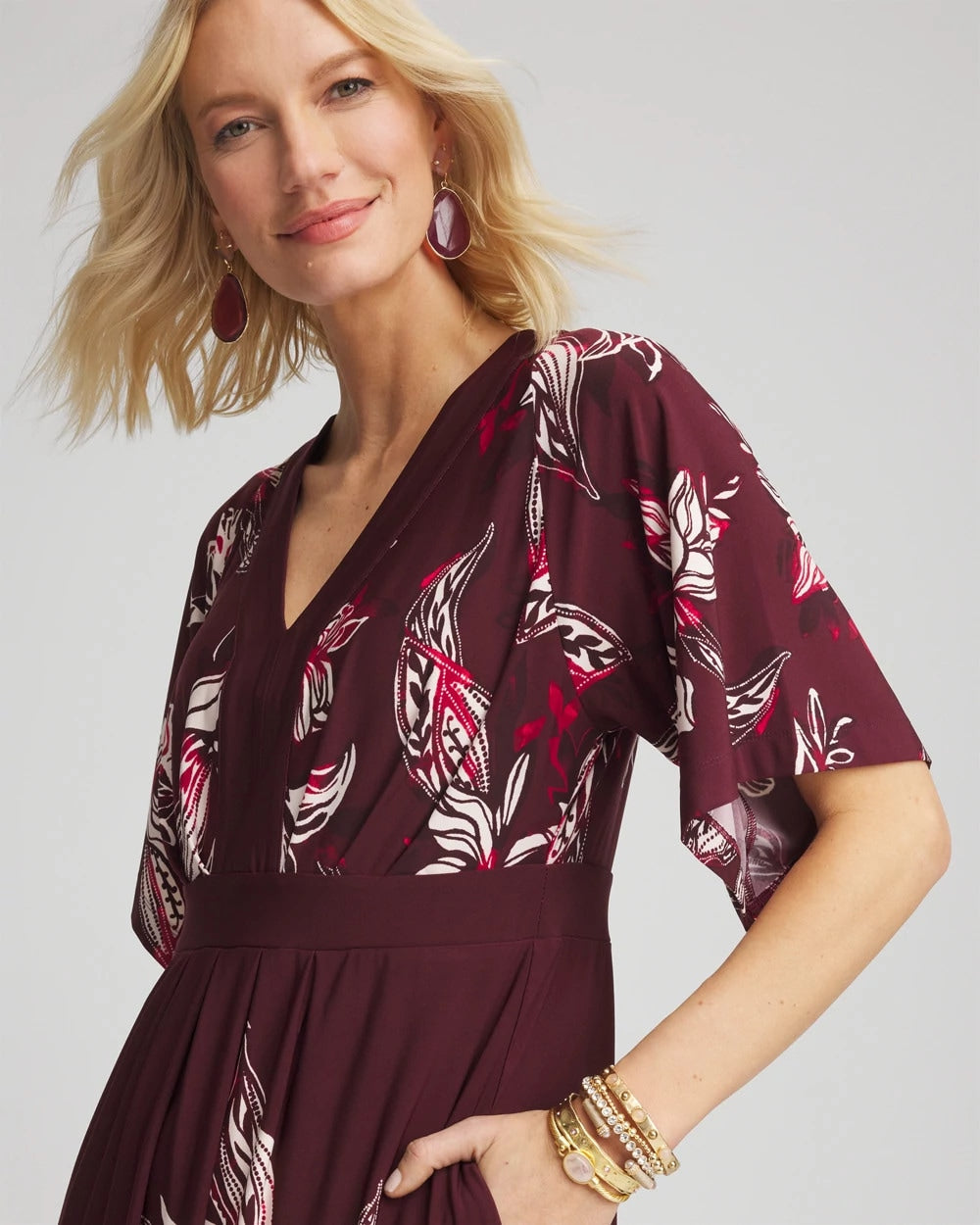 Chico's Petite Floral Flutter-Sleeve Maxi Dress