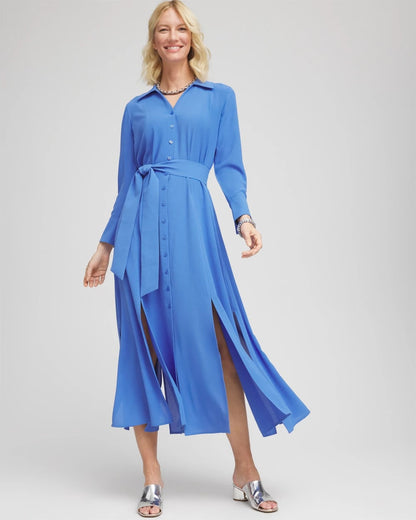 Chico's Belted Split Hem Maxi Shirtdress
