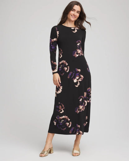 Chico's Petite Floral Boatneck Column Maxi Dress
