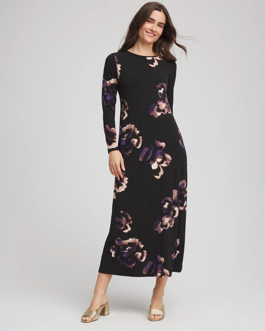 Chico's Petite Floral Boatneck Column Maxi Dress