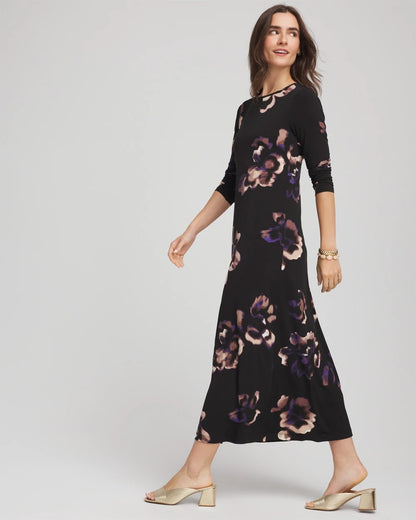Chico's Petite Floral Boatneck Column Maxi Dress