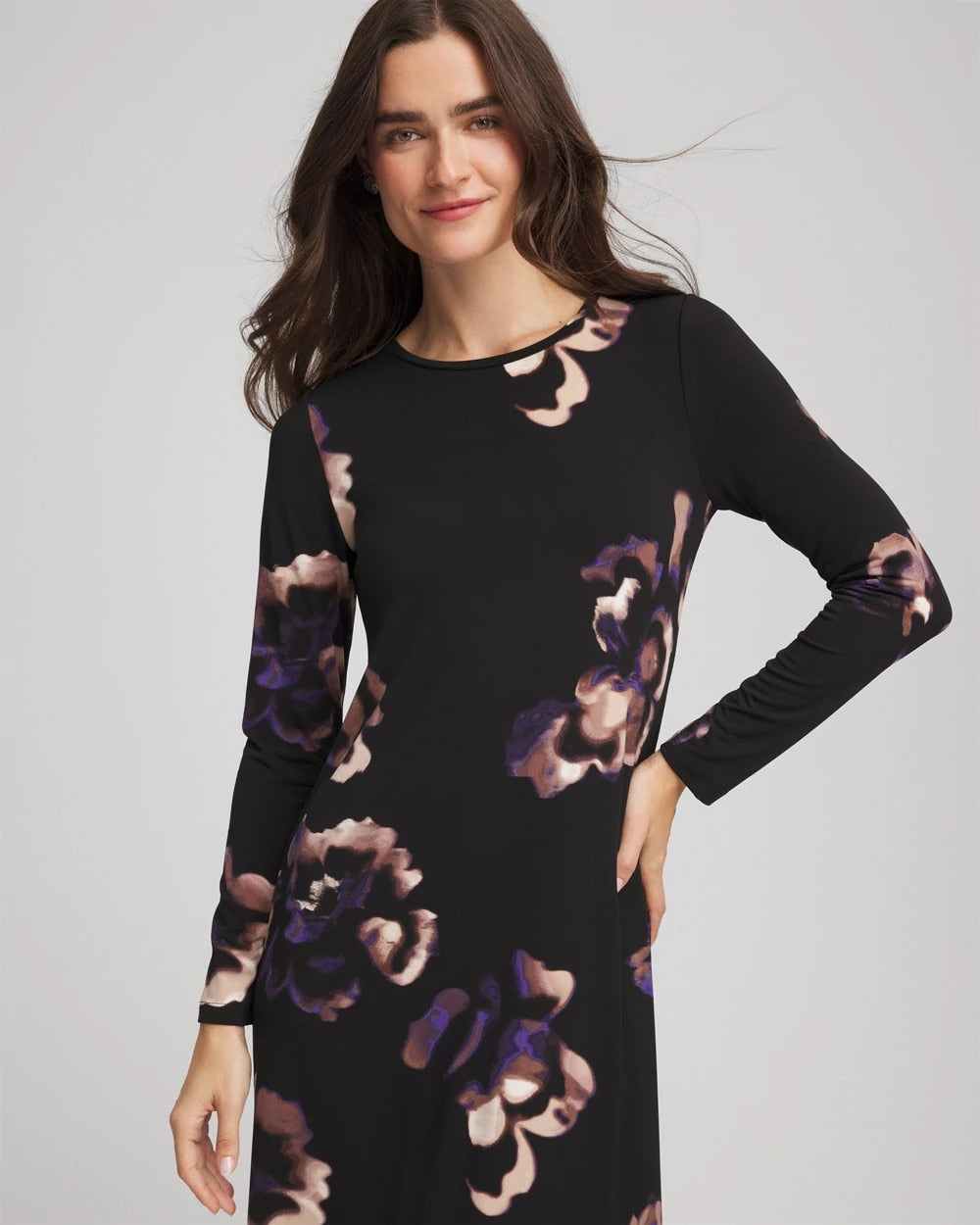Chico's Petite Floral Boatneck Column Maxi Dress