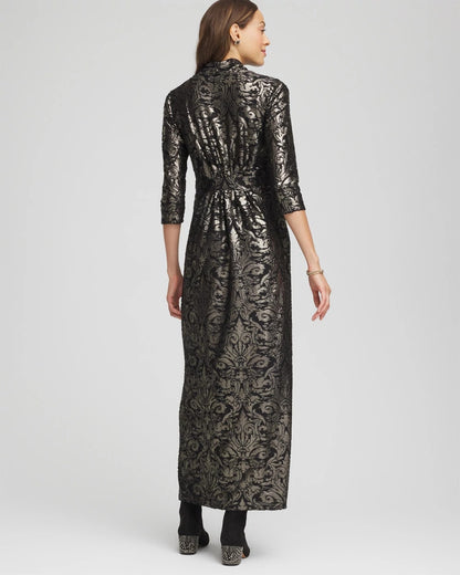 Chico's Petite Foiled Knit Pleated Maxi Dress