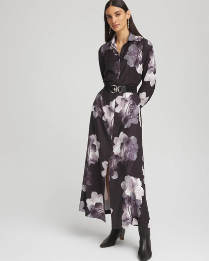 Chico's Petite Floral Print Maxi Shirt Dress