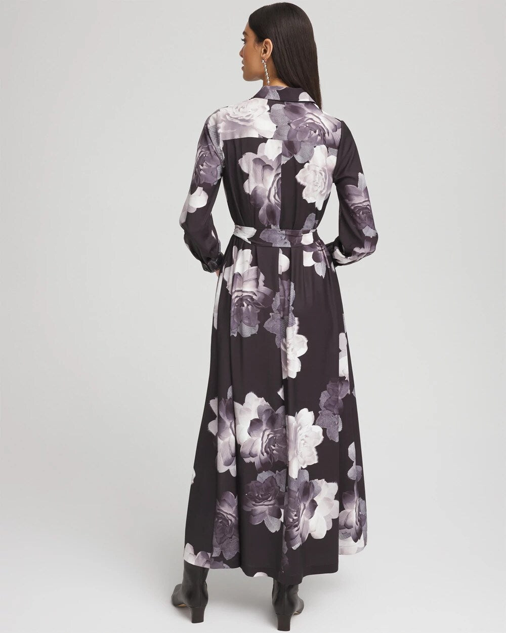 Chico's Petite Floral Print Maxi Shirt Dress