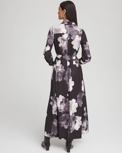 Chico's Petite Floral Print Maxi Shirt Dress
