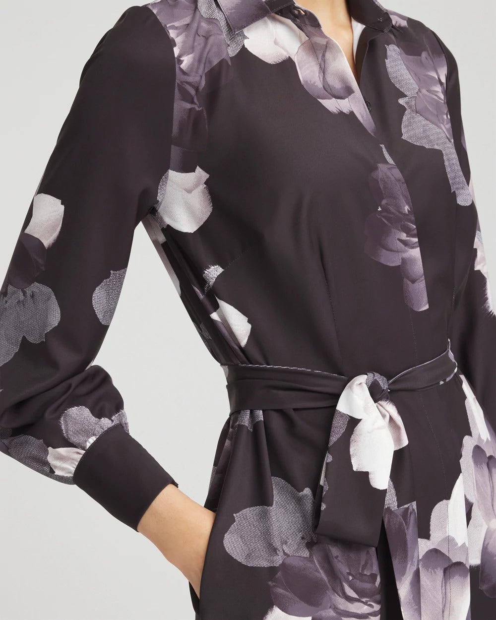 Chico's Petite Floral Print Maxi Shirt Dress