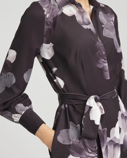 Chico's Petite Floral Print Maxi Shirt Dress