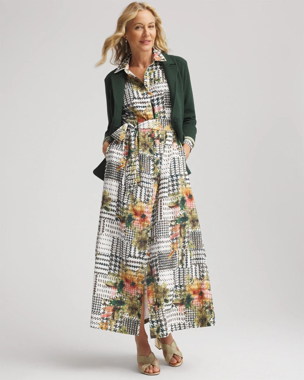 Chico's Petite Artisanal Floral Print Maxi Shirtdress