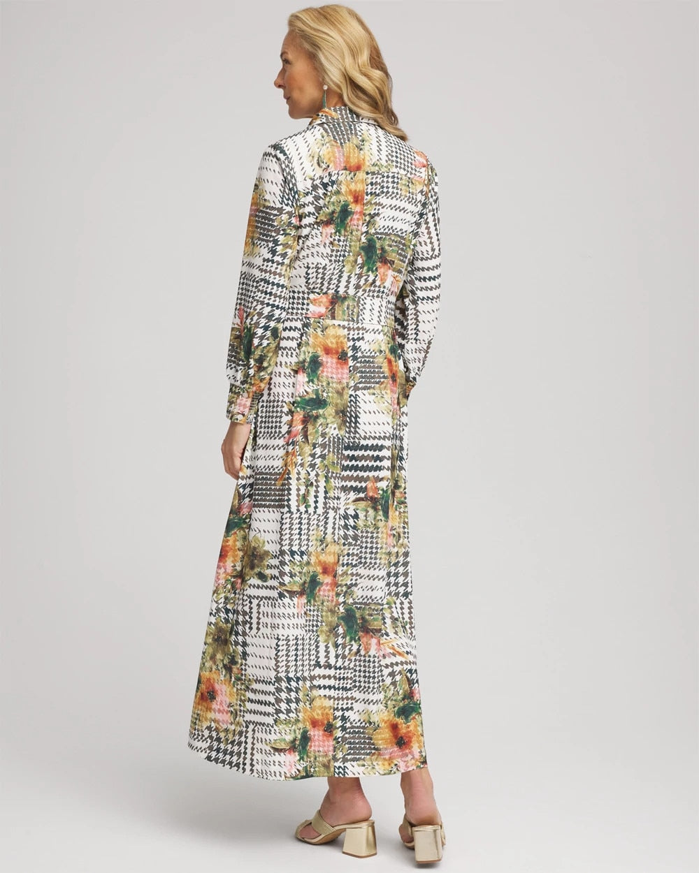 Chico's Petite Artisanal Floral Print Maxi Shirtdress
