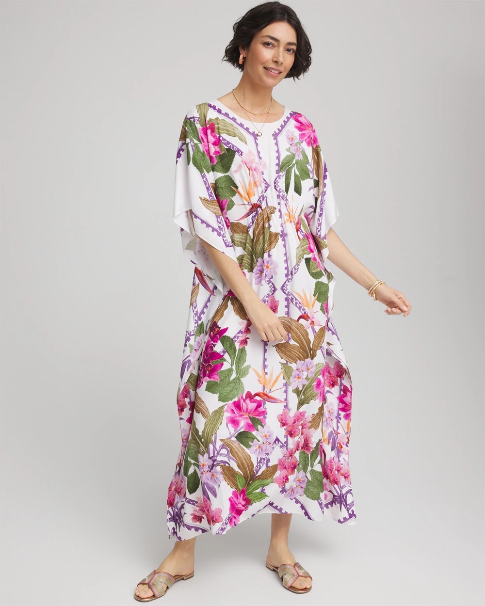 Chico's Petite Island Cinch-Waist Kaftan Dress