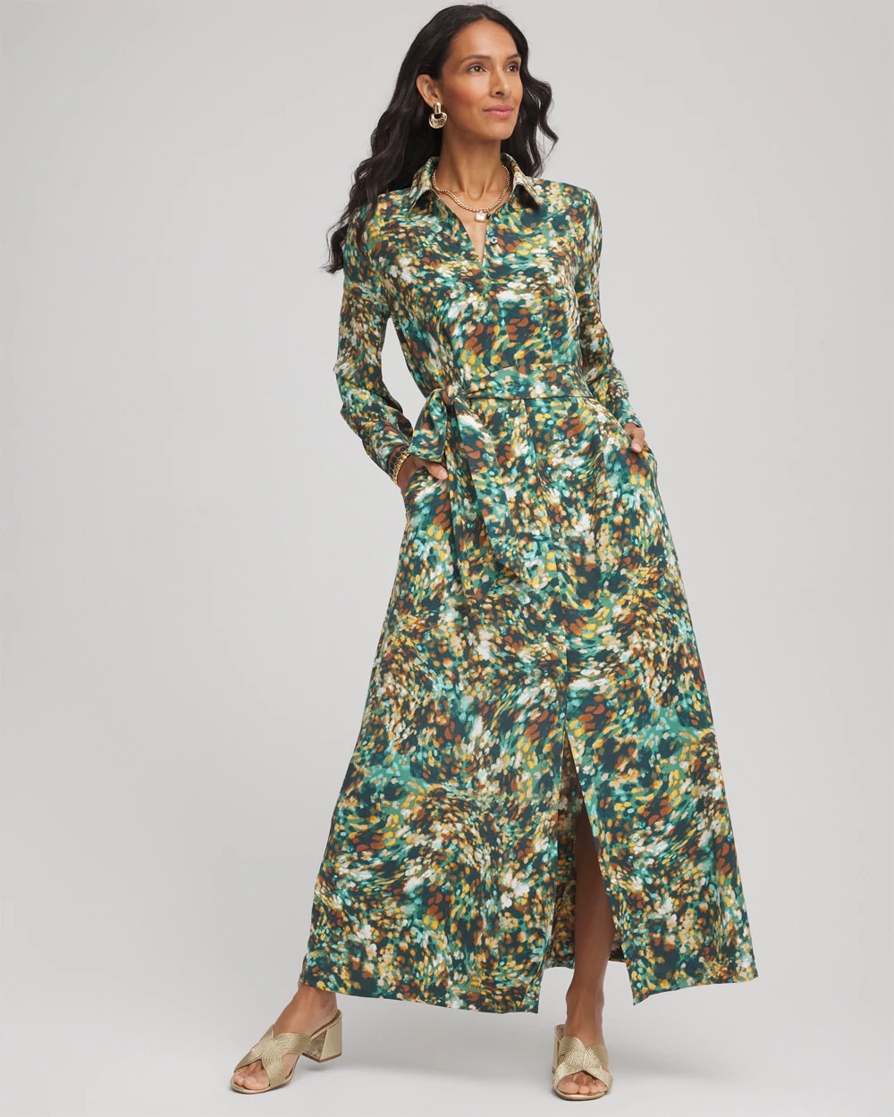 Chico's Petite Printed Long-Sleeved Shirtdress