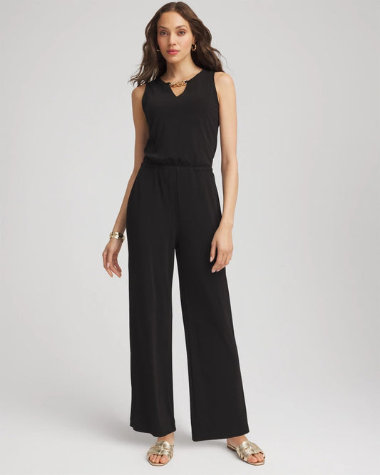 Chico's Petite Travelers™ Jersey Knit Chain-Trim Jumpsuit