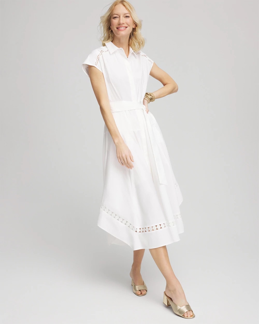 Chico's Petite Poplin Circle Trim Maxi Shirtdress