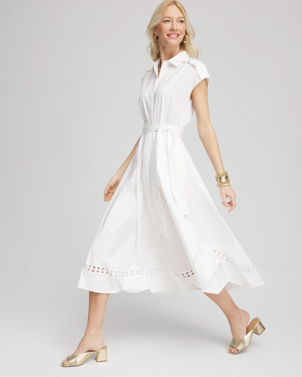 Chico's Petite Poplin Circle Trim Maxi Shirtdress