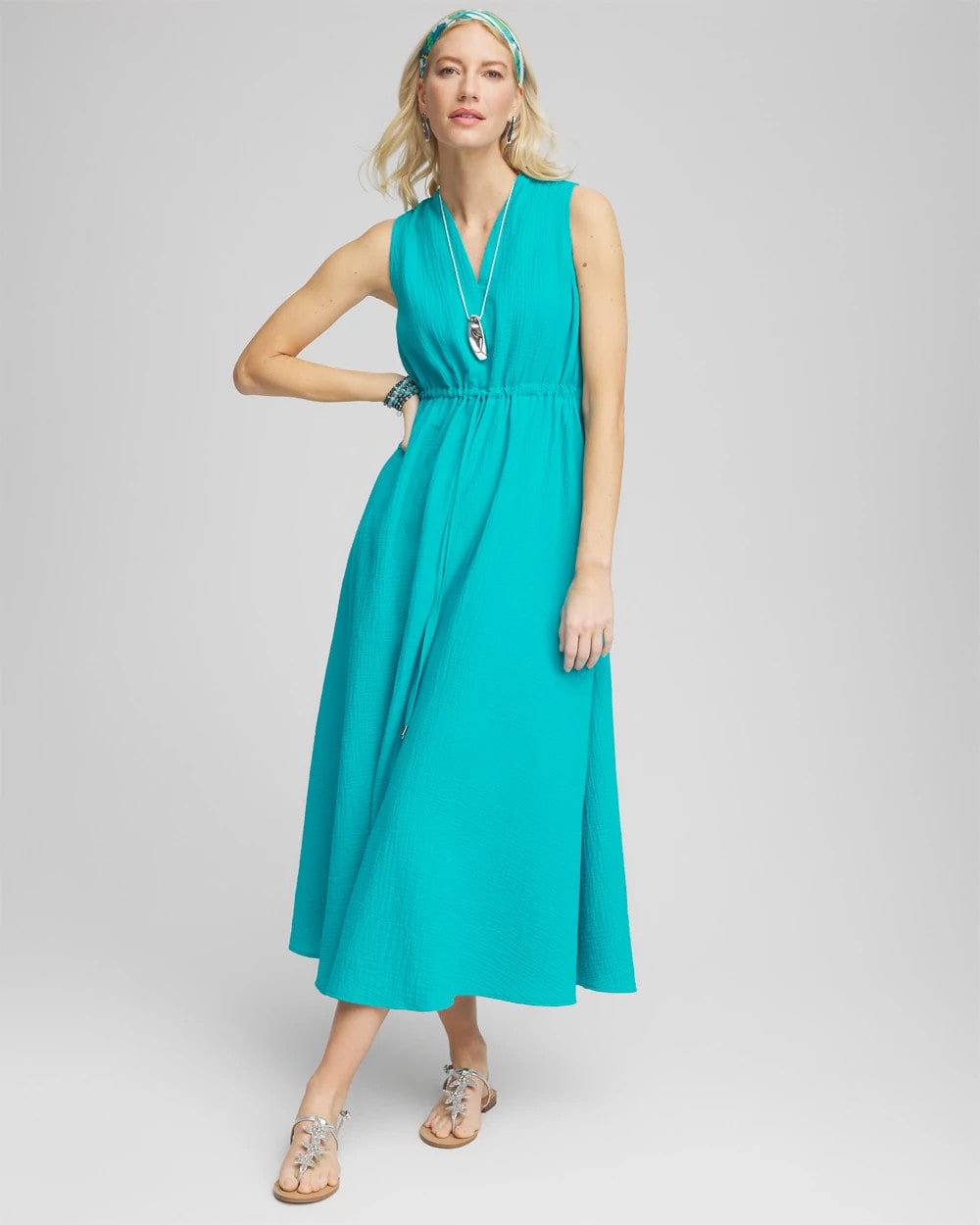 Chico's Petite Sleeveless Gauze Maxi Dress