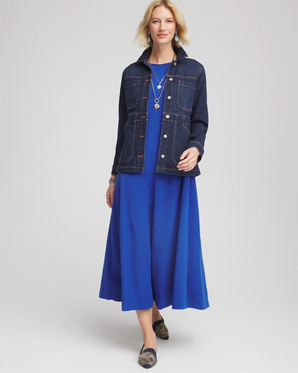 Chico's Petite Seamed Crepe Maxi Dress