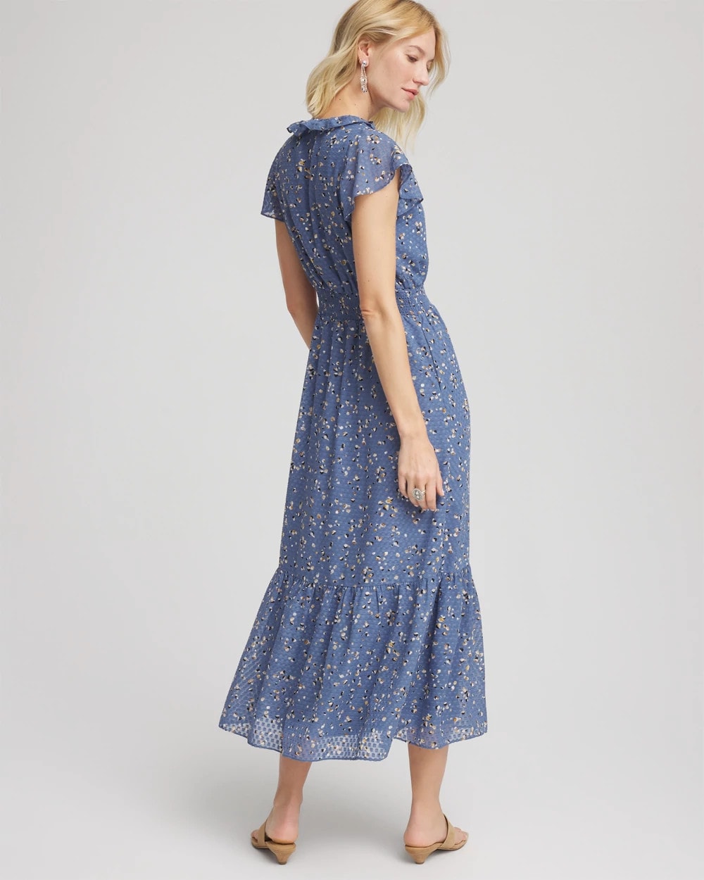 Chico's Petite Textured Ruffled-Placket Maxi Dress