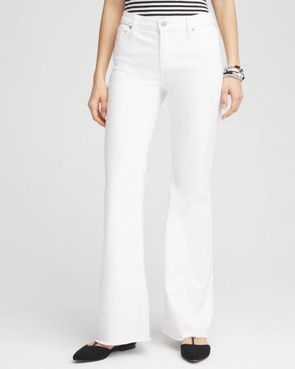 Chico's Petite Girlfriend No Stain Frayed Flared Jeans