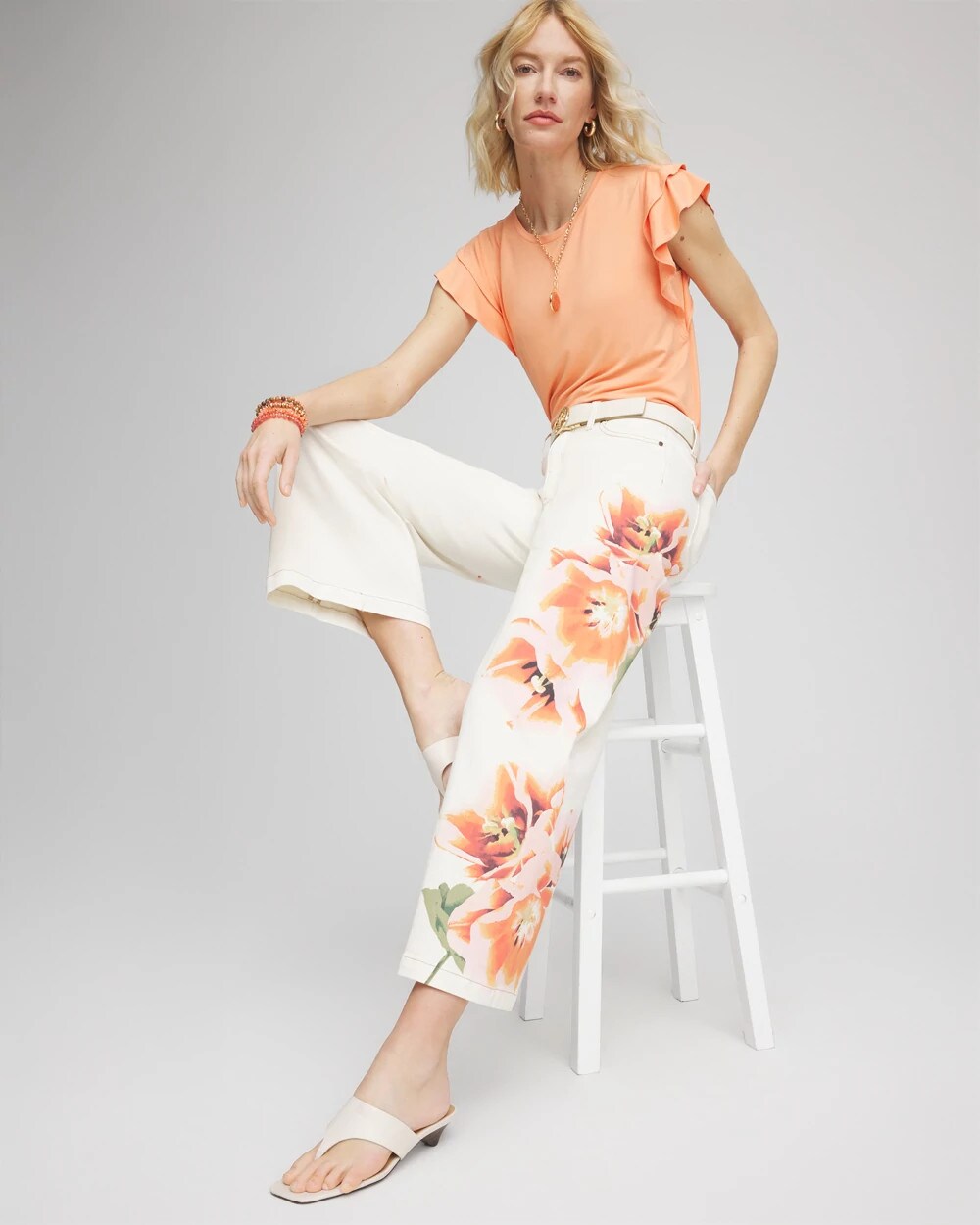 Chico's Petite Floral High-Rise Wide-Leg Cropped Jeans