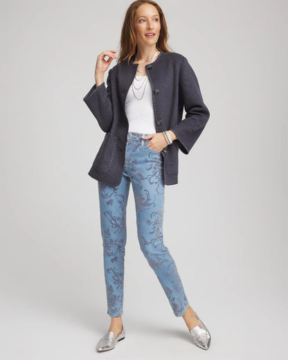 Chico's Petite Girlfriend Slim Ankle Flocked Jeans