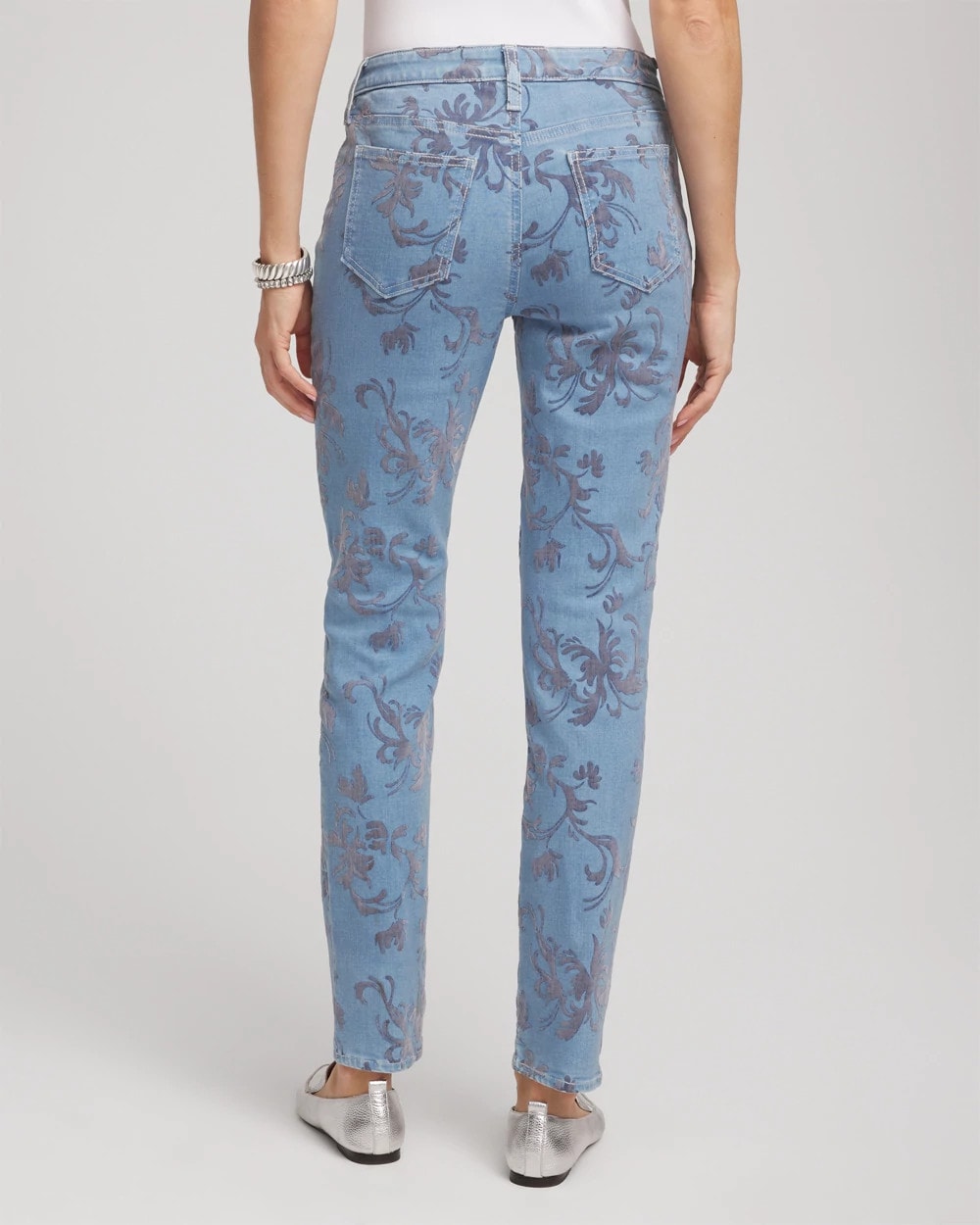 Chico's Petite Girlfriend Slim Ankle Flocked Jeans
