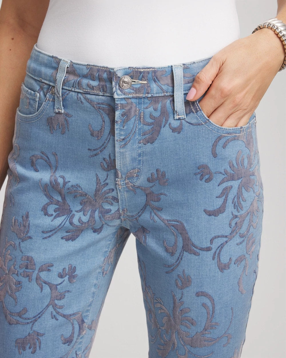 Chico's Petite Girlfriend Slim Ankle Flocked Jeans