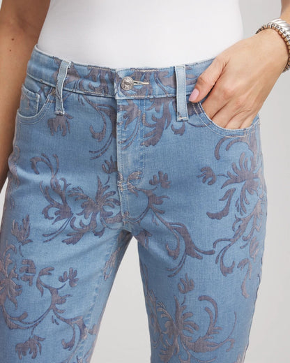 Chico's Petite Girlfriend Slim Ankle Flocked Jeans