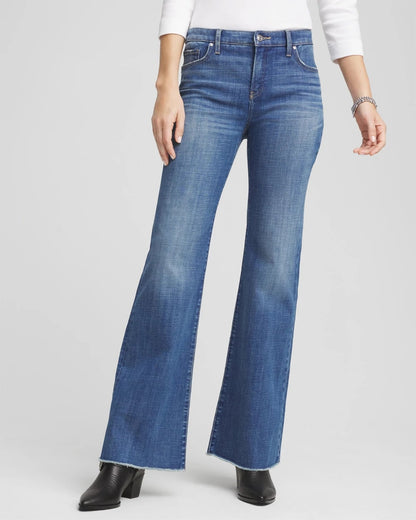 Chico's Petite Girlfriend Frayed Flared Jeans