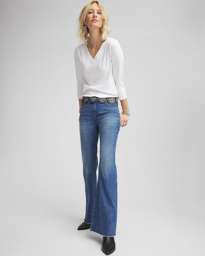 Chico's Petite Girlfriend Frayed Flared Jeans