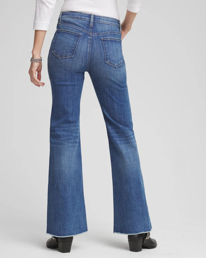 Chico's Petite Girlfriend Frayed Flared Jeans