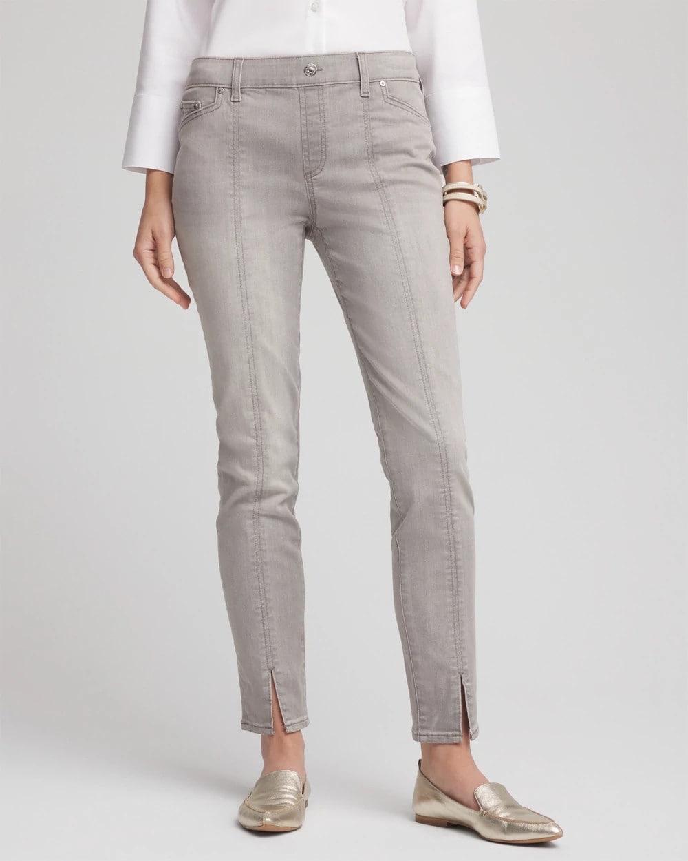 Chico's Petite Silver Pull-On Slim Ankle Jeggings