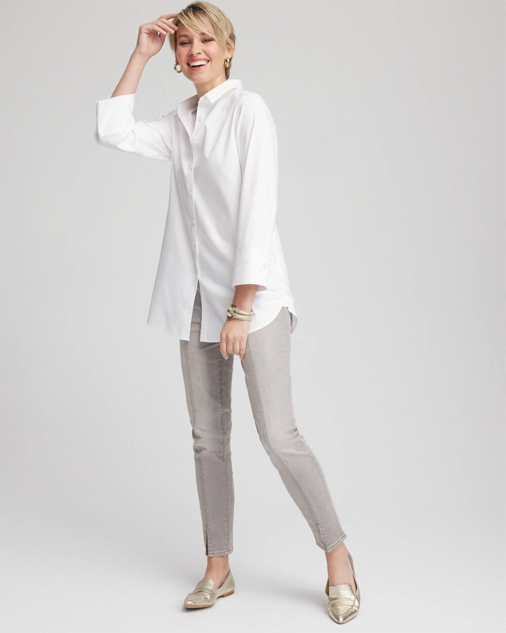 Chico's Petite Silver Pull-On Slim Ankle Jeggings