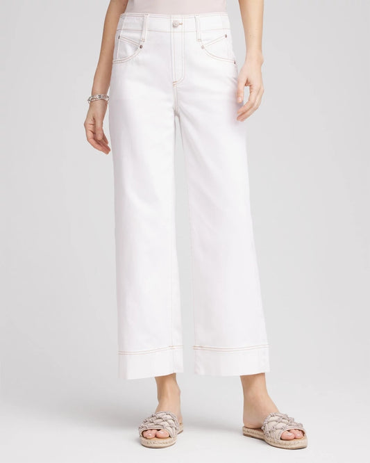 Chico's Petite No Stain Pull-On Wide Leg Cropped Jeans